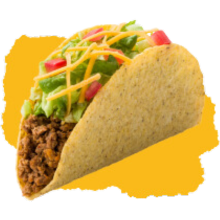 Taco with beef, lettuce, cheese and tomato