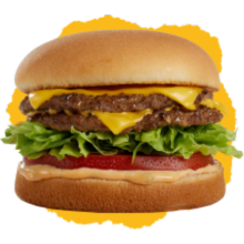 Double bakers cheese burger with 2 beef patties, lettuce, cheese and tomato