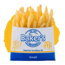 small fries in white bakers packet